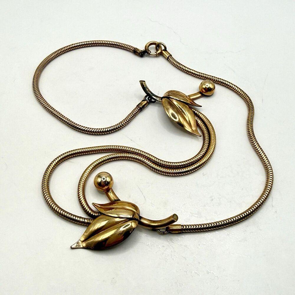 Vintage Bigney 1/20 12K GF Gold Filled Retro Mid Century Leaf Necklace Floral 16